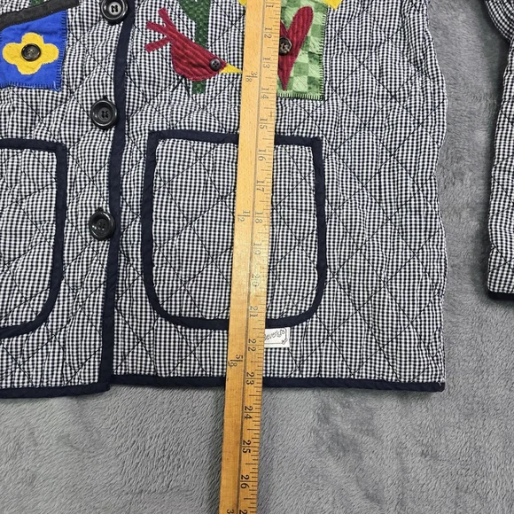 Vintage Folk Art Quilted Jacket Birdhouse Applique Gingham Large - Picture 8 of 14
